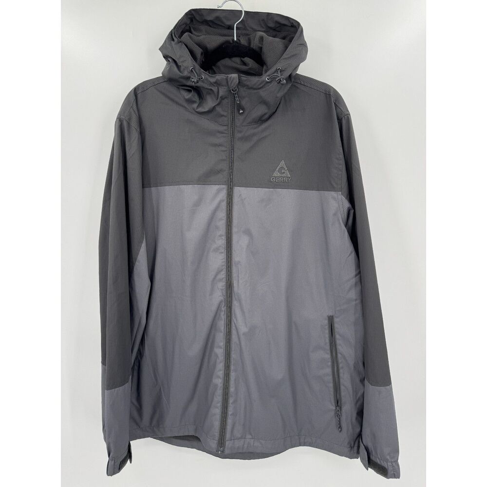 GERRY Gray Lightweight Full Zip Hooded Rain Jacket Size XL